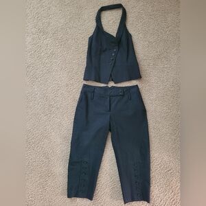 Mixit Black Pinstripe Halter Vest & Cropped Button-Cuff Pants 2pc Set